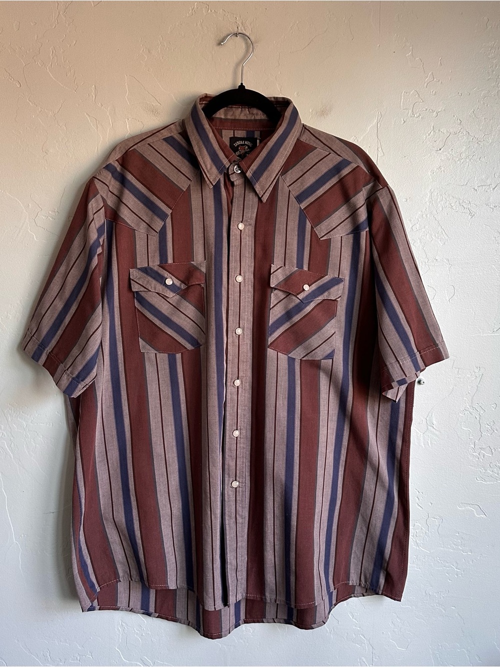 Vintage Saddle King Western Men's Short-Sleeve Pearl Snap Striped Shirt XL - Picture 3 of 4